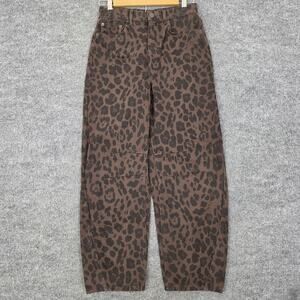Bimba Y Lola Jean 36 Barrel Fit Leopard Print Brown Denim Pant Ankle Casual Work
